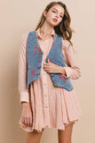 VINTAGE FLORAL EMBROIDERED STRUCTURED DENIM VEST 6318JID: DENIM/ROSE / L