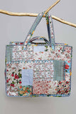 Blue-Bound Artisanal Illusion Patchwork Shopper Bag: IVORY/BLUE / Os