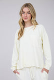 WASHED POCKET DETAIL LONG SLEEVE RIB KNIT TOP : LIGHT OLIVE