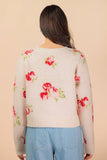 12W3475N-Print & Solid Soft Knit Sweater Cardigan: Red / S-M-L/2-2-2