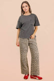 NP70999-Leopard Printed Cotton Twill Tape Detail Pants: MOCHA LEOPARD / S-M-L/2-2-2