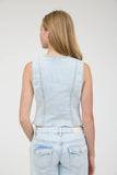 V NECK SLEEVELESS BUTTON DOWN DENIM VEST : DENIM