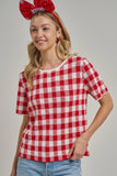 GINGHAM CHECKERED PATTERN SWEATER CASUAL TOP_JLT00221-01: OLIVE/CREAM / S-M-L(2-2-2)