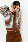 PALMER HOODIE CARDIGAN - Cozy, Striped, Casual: Pink Multi / L