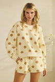 Polka Dot Crew Neck SweatShirt: Sky Blue/Navy / L