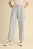 STRIPED HIGH WAIST WIDE LEG PANTS MP3775: BLACK STRIPE / L