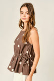 AJT6068 SOFT TOUCH POLKA DOT BABYDOLL WAIST TOP: MOCHA / L