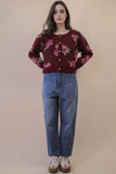 12W3475N-Print & Solid Soft Knit Sweater Cardigan: Red / S-M-L/2-2-2