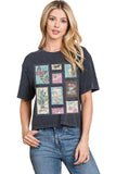 Western Elements Stamps Graphic S/S Washed Faux Crop Top: BLACK / L