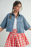 Button Front Cropped Shirt - BMJ7681: DENIM / L