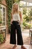 Relaxed Wide Leg Lightweight Drawstring Knit Pants: BLACK / L