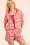 NT12482SET-Floral Embroidery Woven Top & Shorts Set: NAVY / S-M-L/2-2-2