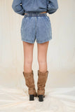 ACID WASH DRAWSTRING DENIM SHORTS: DENIM