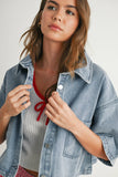 Button Front Cropped Shirt - BMJ7681: DENIM / L