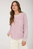 WASHED POCKET DETAIL LONG SLEEVE RIB KNIT TOP : LIGHT OLIVE
