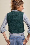Embroidered Lace Tie-Front Vest: Deep Green / L