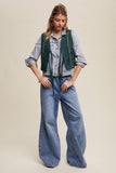 Embroidered Lace Tie-Front Vest: Deep Green / L
