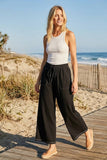 Relaxed Wide Leg Lightweight Drawstring Knit Pants: BLACK / L