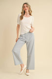 STRIPED HIGH WAIST WIDE LEG PANTS MP3775: BLACK STRIPE / L