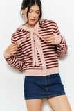 PALMER HOODIE CARDIGAN - Cozy, Striped, Casual: Pink Multi / L