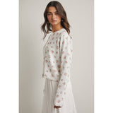 FLORAL BUTTON-UP SWEATER CARDIGAN / WL25-11931: OFF WHITE/PINK / L