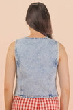 VJT80005-VERY JEAN Acid Washed Denim Front Tie Vest: INDIGO / S-M-L/2-2-2