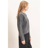 Crew Neck Sweater With Ribbed Hem: OATMEAL / S-M-L(2-2-2)