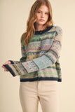COLORFUL FAIR ISLE SWEATER CARDIGAN MSW11521: MIDNIGHT NAVY MULTI / L