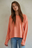 W1540 | Knit Sweater Ribbed Detailed Crew Neck Pullover: Salmon Pink / L