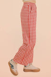 NP70976-Elastic Waist Checkered Casual Pants: RED / S-M-L/2-2-2