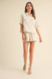 BUTTON UP BOXY SHIRT AND SHORTS SET MPST3891: BROWNIE / L