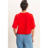 Seam Detail Short Sleeve Knit Top: WHIP CREAM / S-M-L(2-2-2)