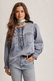 Ruffle Trim Denim Blouse FT0021: Cloud Wash / Contemporary / L