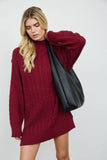 CABLE KNIT MOCK NECK MINI SWEATER DRESS: CHOCOLATE BROWN