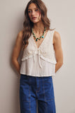 Lace Yoke Tie-Front Sleeveless Top FT0050: Ivory / Contemporary / L