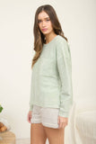WASHED POCKET DETAIL LONG SLEEVE RIB KNIT TOP : LIGHT OLIVE