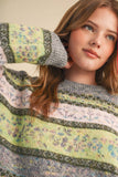 COLORFUL FLORAL FAIR ISLE SWEATER MSW11583: IVORY PINK MULTI / L