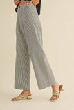 STRIPED HIGH WAIST WIDE LEG PANTS MP3775: BLACK STRIPE / L