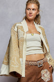 Paisley Pattern Patch Detail Quilted Woven Twill Jacket: DENIM / M