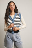 Denim Trim Knit Vest FSW0009 : Stripes / Contemporary / L