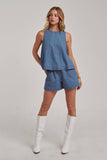 SLEEVELESS DENIM TOP AND MATCHING SHORTS SET: DENIM / S-M-L(2-2-2)