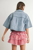 Button Front Cropped Shirt - BMJ7681: DENIM / L