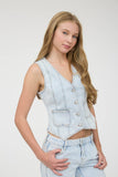 V NECK SLEEVELESS BUTTON DOWN DENIM VEST : DENIM
