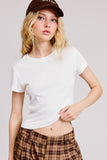 Basic Short Sleeve Baby Tee Knit Top: Ivory / S