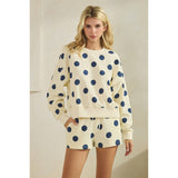 Polka Dot Crew Neck SweatShirt: Sky Blue/Navy / L