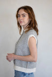 Striped Piper Vest Cardigan - Pin Stripe: Ivory Black / Small