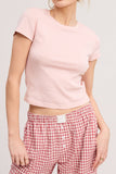 Basic Short Sleeve Baby Tee Knit Top: Ivory / S