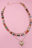 MULTI LAYERED BEADED HEART CHARM NECKLACE | 80N1244: GOLD