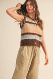 IT4346  MULTI COLORED STRIPED SWEATER VEST TOP: BLUE MULTI / L