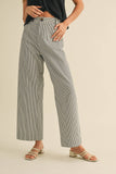 STRIPED HIGH WAIST WIDE LEG PANTS MP3775: BLACK STRIPE / L